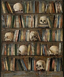 Biblioteca-vanitas, huile sur toile 180x120cm, 2010 (série des Bibliothèques)