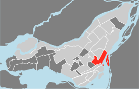 Расположение Вилль-Мари на острове Монреаль. (Серые области указывают на удаленные муниципалитеты).