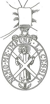 St Andrew with the saltire in the badge of the Order of the Thistle De Heilige Andreas en het andreaskruis.jpg