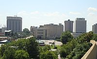 The downtown Newport News skyline as seen from 26th Street and I-664 overpass in August 2013.