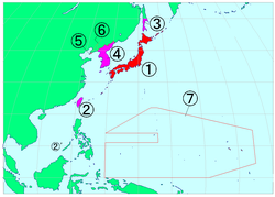 Empire of Japan (1 to 6) from the 1910 annexation of Korea until the 1945 surrender.[b]