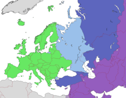   États européens   Extension la plus communément acceptée des États transcontinentaux du territoire européen