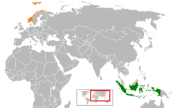 Peta memperlihatkan lokasiIndonesia and Norway