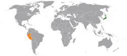 Карта с указанием местоположения Японии и Перу