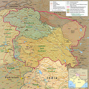 Digitised map of the disputed Kashmir region.