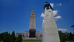 Statue of Huey P. Long in front of the Louisiana State Capitol building