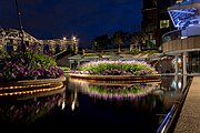 Fountain and amphitheater at night