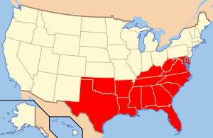 The Southern United States as defined by the Census Bureau Map of USA South.svg