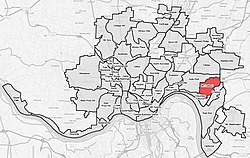 Mount Lookout (red) within Cincinnati, Ohio