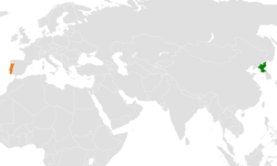 Карта с указанием местоположения Северной Кореи и Португалии