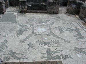 Mosaic with scenes of everyday life in Ostia: ...