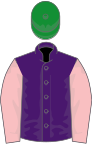 Purple, Pink sleeves, Green cap