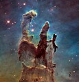 Image 11 Pillars of Creation Photograph: NASA, ESA, and the Hubble Heritage Team The Pillars of Creation, a series of elephant trunks of interstellar gas and dust in the Eagle Nebula, are the subject of a famous Hubble Space Telescope photograph taken in 1995. They are so named because the depicted gas and dust, while being eroded by the light from nearby stars, are in the process of creating new stars. Shown here is a 2014 rephotograph, which was unveiled in 2015 as part of the telescope's 25th anniversary celebrations. More selected pictures