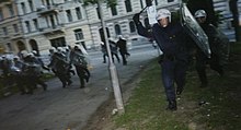 Attack of police during the riots in Gothenburg, June 15, 2001 Polisattack.jpg