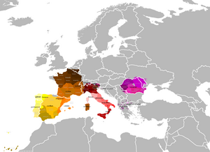 Romance languages in Europe Romance languages accurate.png