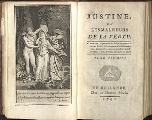 Firs page from Justine (Justine ou les malheur...