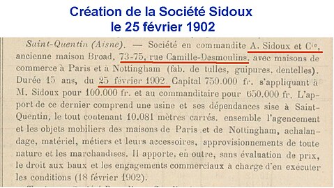 Crétion de l'entreprise Sidoux en 1902.