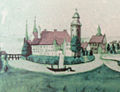 Das von einem Wasserlauf umflossene Schloss um 1750