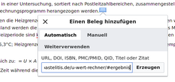 Belege einfügen, URL im Tab "automatisch"