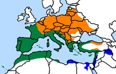 Teritorio: oranĝe, somero; verde, la tutan jaron; blue, vintro