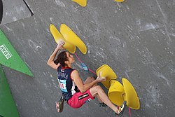 Staša Gejo beim Boulderweltcup 2017 in München.