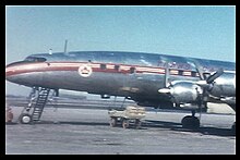 Lockheed Super Constellation showing colour of TCA markings; 1956, Montreal TCA-L749(1).jpg