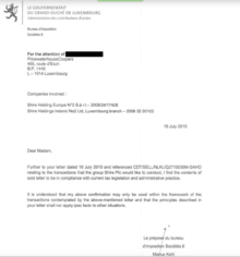 One of the leaked tax rulings signed by Marius Kohl Tax ruling luxembourg.png