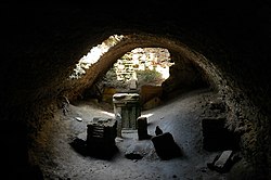 Stelae in the Tophet of Salammbo covered by a vault built in the Roman period Tunisise Carthage Tophet Salambo 02.JPG