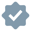 Gray eight-lobed badge with checkmark icon.