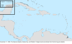 Map of the change to the United States in the Caribbean Sea on November 17, 1894