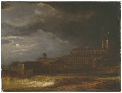 Utsikt från Uppsala, månskenslandskap, 1820, olja på duk, 34 x 45 cm.