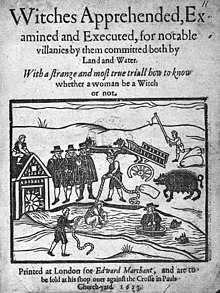 A 1613 English pamphlet showing "Witches apprehended, examined and executed" Witches apprehended..., 1613 Wellcome M0016701.jpg