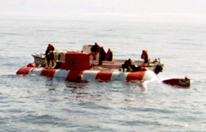 Mini-submarine AS-28 Priz after surfacing in the Bering Sea