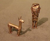 Figurina unui om și a unei lame; ale Imperiului Inca; 1400–1532; aur; Muzeul de Artă din Cleveland (Ohio, SUA)