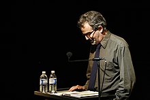 Aram Saroyan speaking at Beyond Baroque Literary Arts Center, Los Angeles.