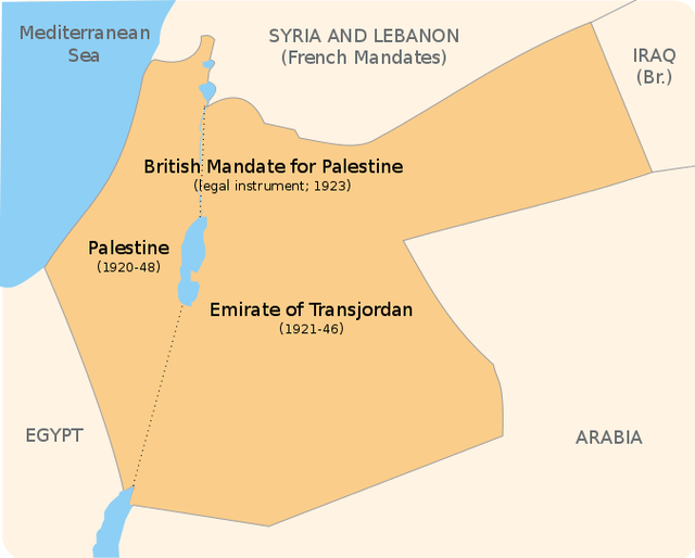 Приблизительные границы Британского мандата в Палестине