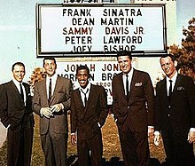 The Rat Pack at the Cal-Neva Casino. From left to right: Frank Sinatra, Dean Martin, Sammy Davis Jr., Peter Lawford, and Joey Bishop.