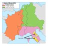 Carolingian Empire (800-888 AD) in 870 AD.