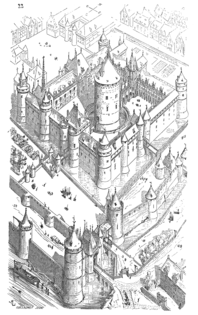 O Louvre na época de Carlos V da França (1338–1380), desenhado por Eugene Viollet-le-Duc