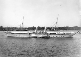 Kongeskibet Dannebrog 1907 eller senere. Foto fra Orlogsmuseet.