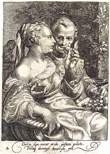 "Taste" - Fourth of a set of 5 engravings depicting the Senses. Jan Saenredam (1565–1607. 
