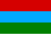 The flag of North Karelia (left), the Karelian nationalist flag (center), and the flag of the Republic of Karelia (right)