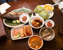 Indonesian Foods  Spices on Selection Of Indonesian Food Including Roasted Fish Nasi Timbel Rice