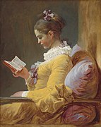 A Young Girl Reading, olieverf deur Jean-Honoré Fragonard