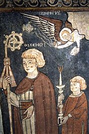 Detail of a Romanesque mural of Saint Fructuosus.