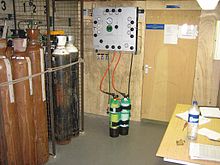 Partial pressure gas blending equipment for scuba diving Gas blending equipment.JPG
