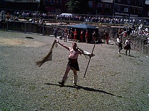 English: Gladiator fight in Chester Amphitheat...
