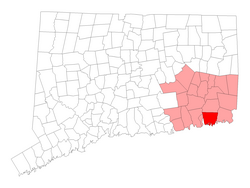 Location of the Town of Groton within شهرستان نیو لندن، کنتیکت