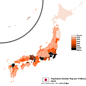 World Population Density  on Japan Population Density Map Per Prefecture As Of 2009 Per Square