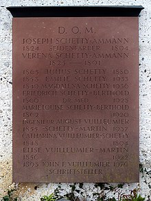 Josef Schetty-Ammann (1824–1994) sozialer Unternehmer, Seidenfärber, Schetty&Söhne, Politiker, Chef des Feuerwehrkorps. Familiengrab auf dem Friedhof Hörnli, Riehen, Basel-Stadt